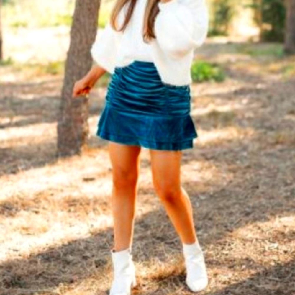 Wild Fable y2k velvet-soft blue mini ruffle skirt